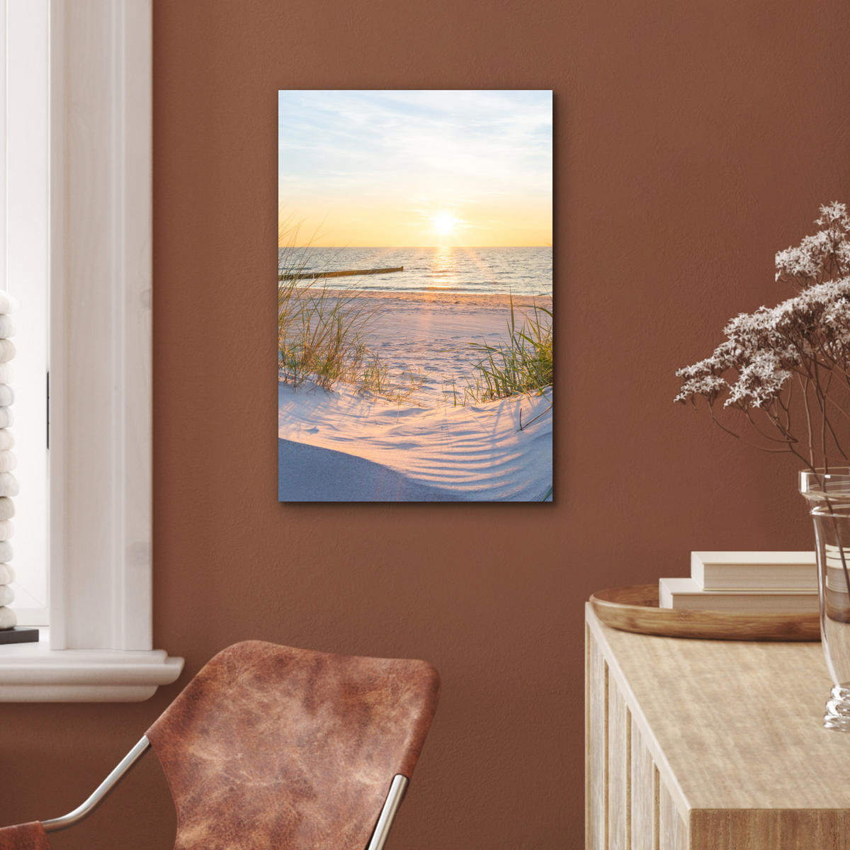 METALLBILD Strand - Sonne - Düne - Gras - Sand - Horizont 40x60 cm - Hellblau, Metall (40/60cm) - MuchoWow