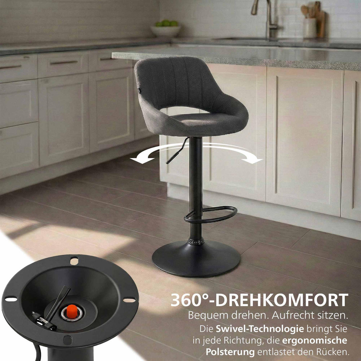 BARHOCKER Stoff Dunkelgrau - Dunkelgrau/Schwarz, Textil/Metall (47/85/48cm) - CLP