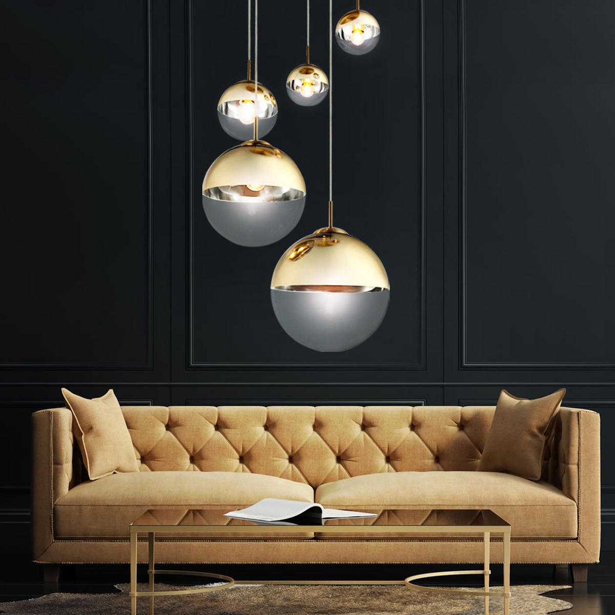 LED HÄNGELEUCHTE Glas Gold - Goldfarben, Glas (65/65/150cm) - Globo Lighting