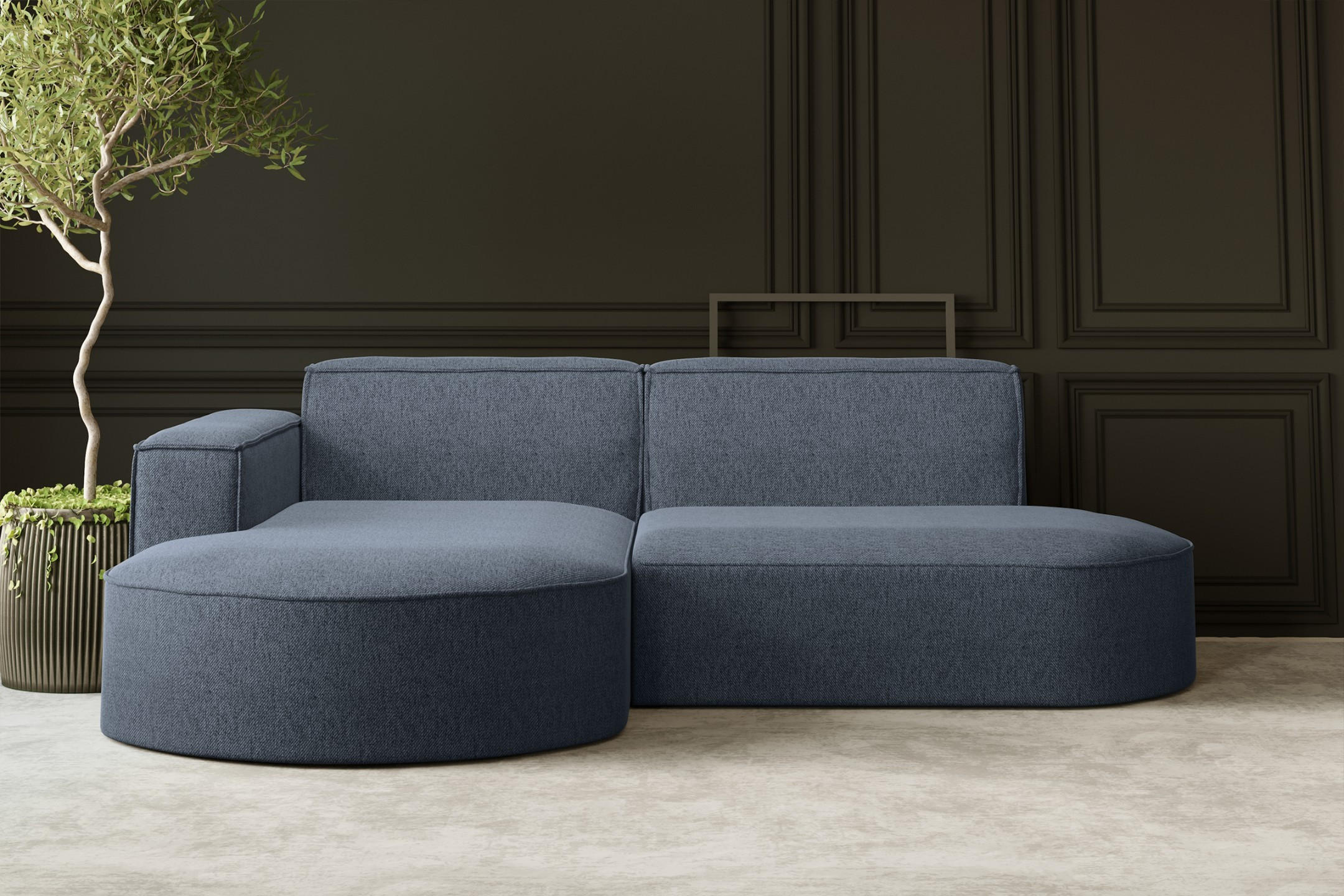 ECKSOFA MODENA L STUDIO Stoff Verita Marineblau Links - Dunkelblau, Holz (165/236cm) - Kaiser Möbel