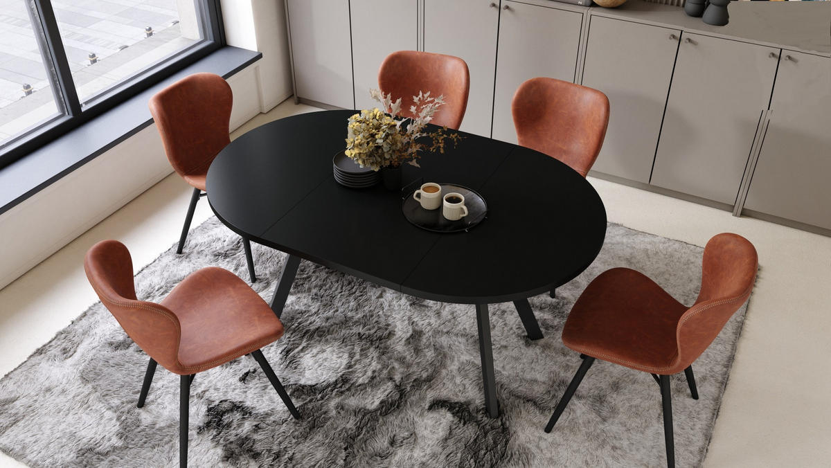 ESSTISCH Rund Schwarz matt 90x70 cm - Schwarz, Holzwerkstoff (90/90/77cm) - designimpex