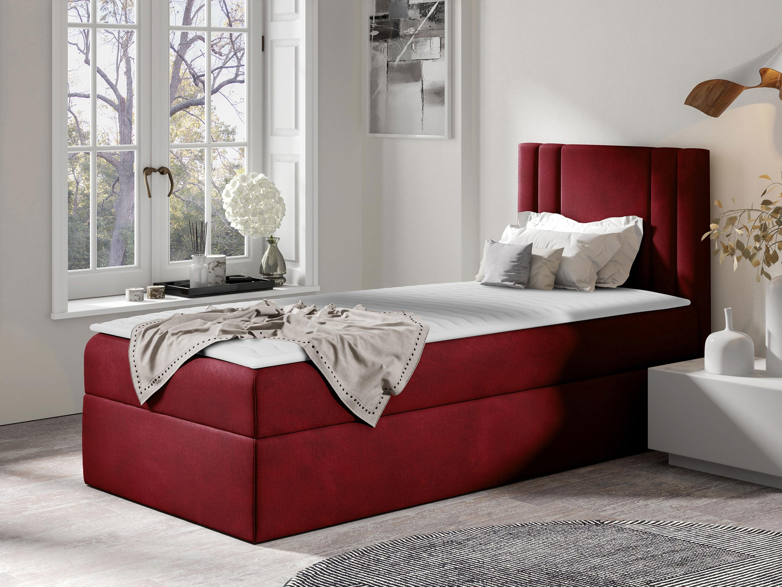 BOXBETT Carmen Mini, Seite zum Öffnen des Bettkastens: Rechts - Dunkelrot, Holz (90/200cm) - MIRJAN24
