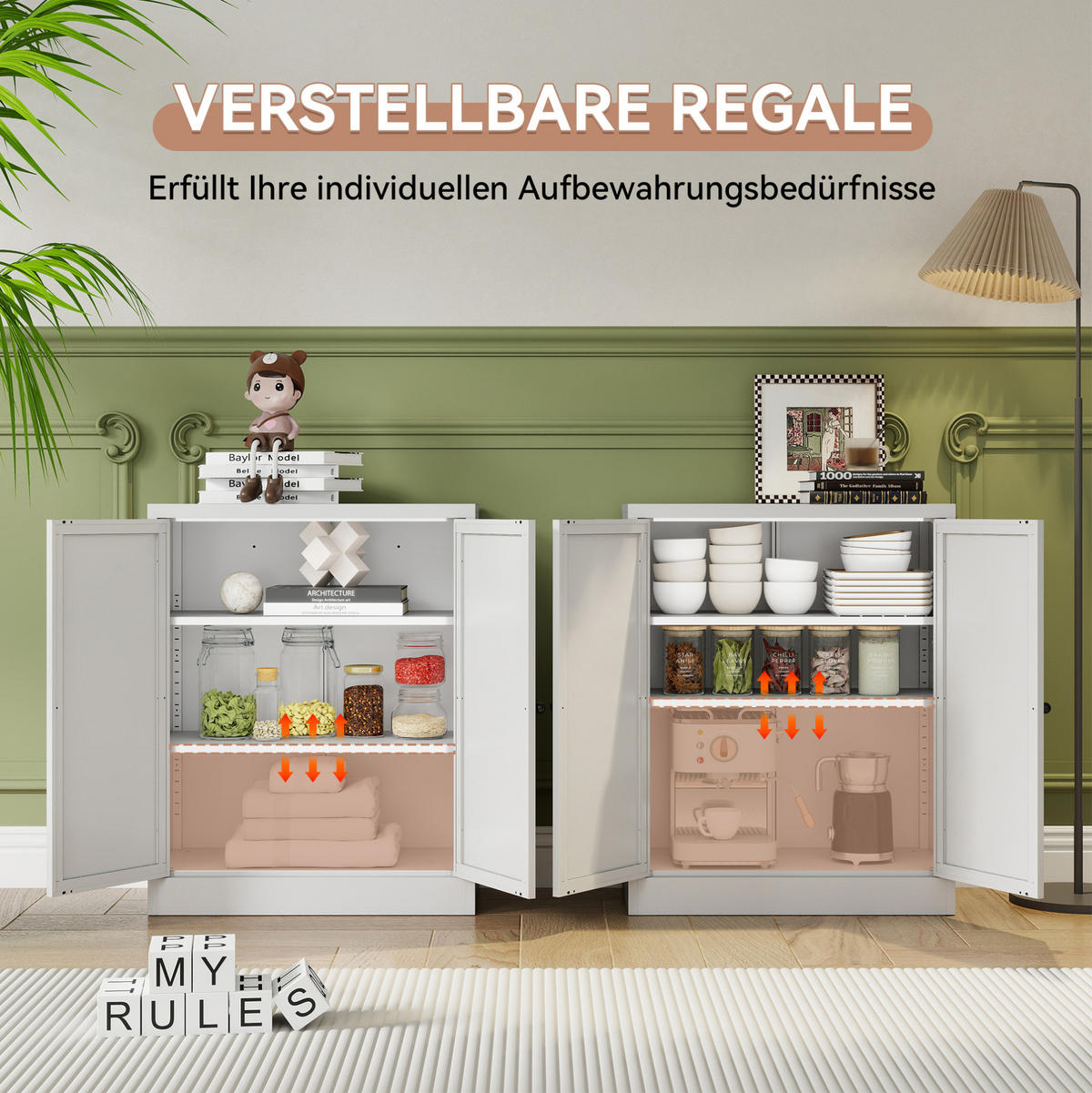 SIDEBOARD35/70/88 cm Weiß aus Metall mit 2 Einlegeböden - Weiß, Metall (70/88/35cm) - OKWISH