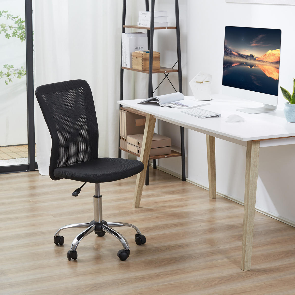 BÜROSTUHL höhenverstellbar 43 x 58 x 90-100 cm Polyester Black - Schwarz, Kunststoff (58/100/43cm) - Meubliv
