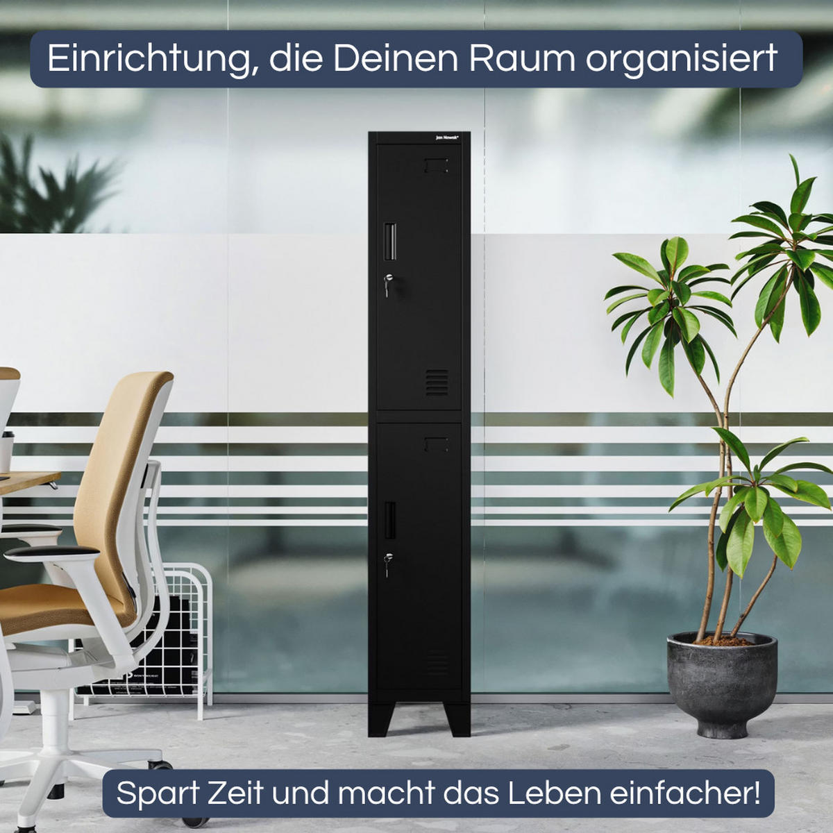 UMKLEIDESCHRANK Spind BARTEK 2 Abteile 172x29,2x45cm Schwarz - Schwarz, Metall (29.2/172/45cm) - Jan Nowak