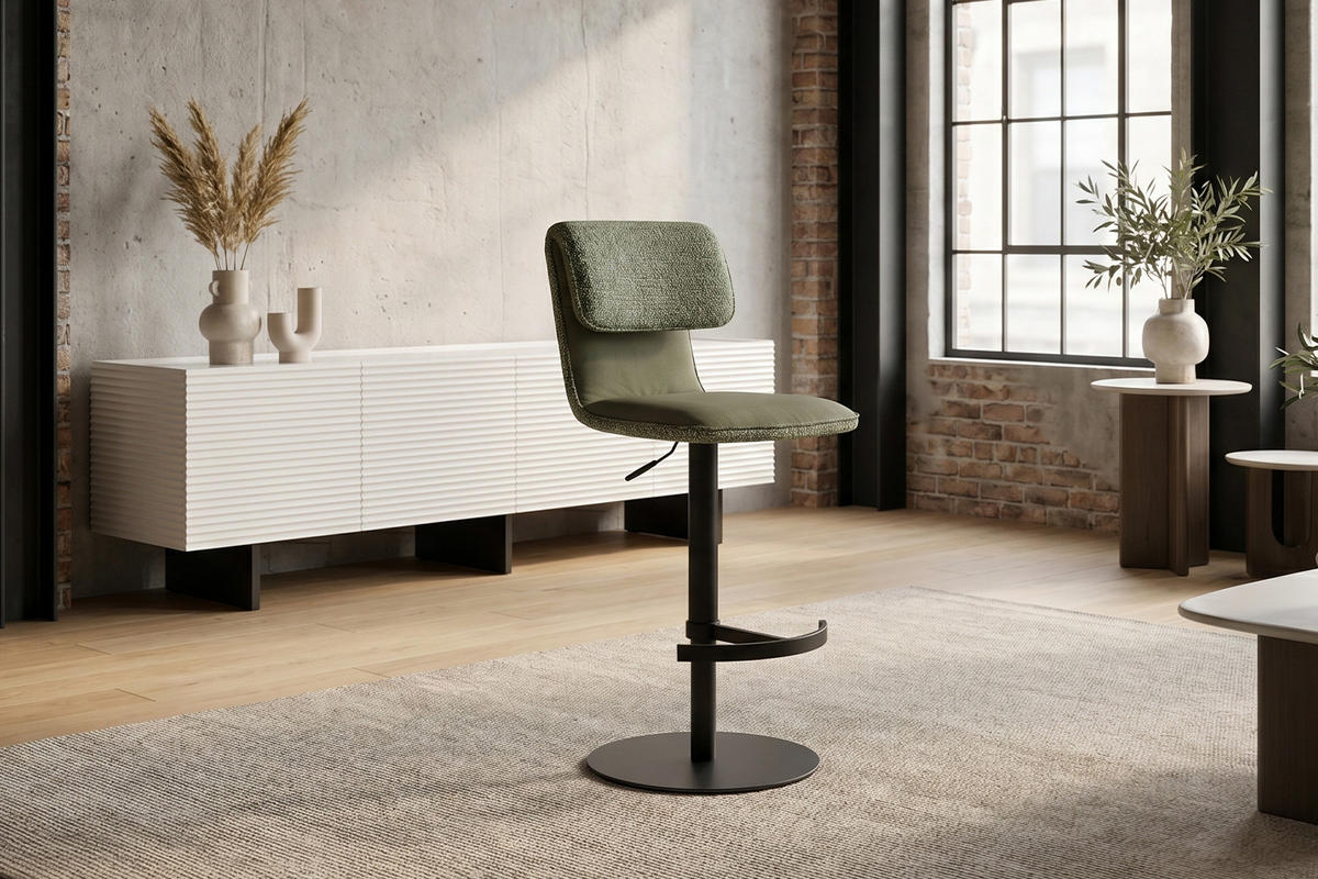 BARHOCKER LILIANA Grün Webstoff Drehbar (360°) (1er-Set) - Grün, Kunststoff/Textil (46/91/61cm) - KAWOLA