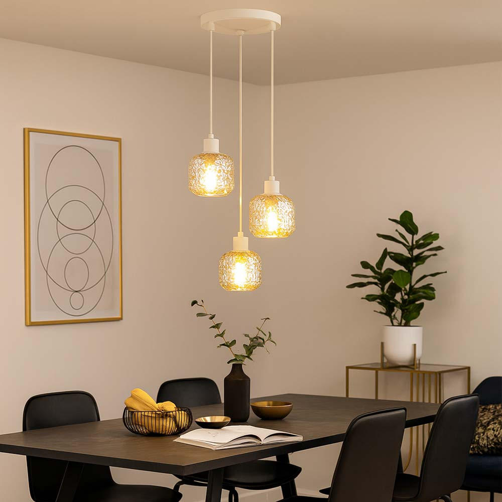 PENDELLEUCHTE ANTONIO LED, Metall & Glas, beige, 3-flammig - Beige, Glas (35/35/120cm) - Globo Lighting