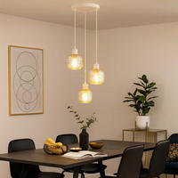 PENDELLEUCHTE ANTONIO LED, Metall & Glas, beige, 3-flammig - Beige, Glas (35/35/120cm) - Globo Lighting