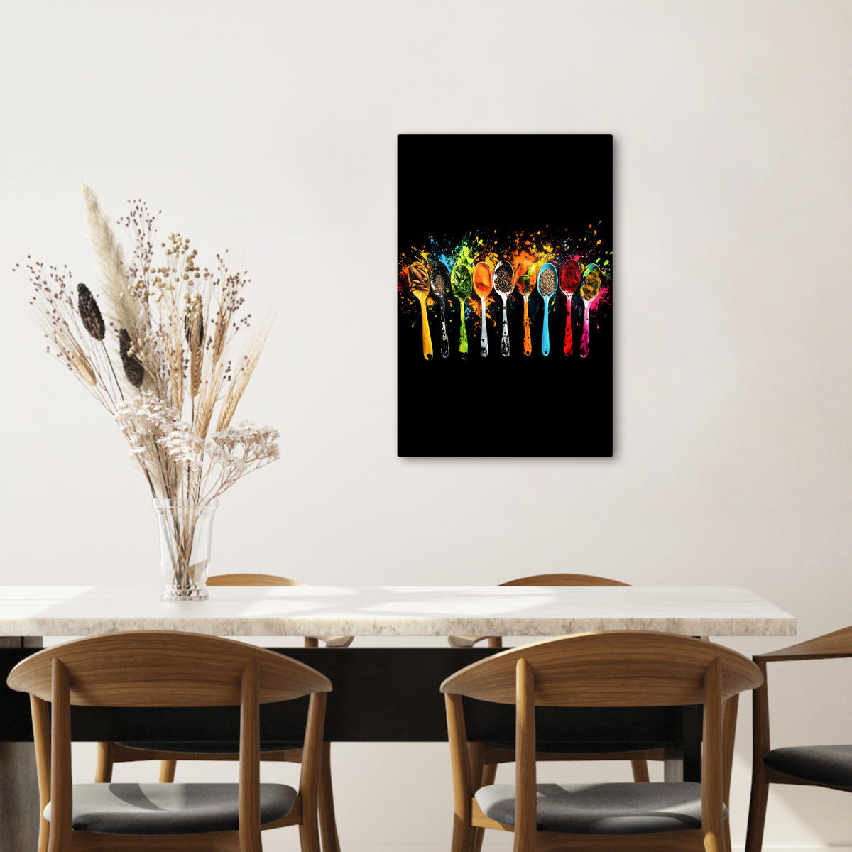 LEINWANDBILD Löffel - Gewürze - Modern - Graffiti - Farbe - Farbenfroh 40x60 cm - Multicolor, Textil (40/60cm) - MuchoWow