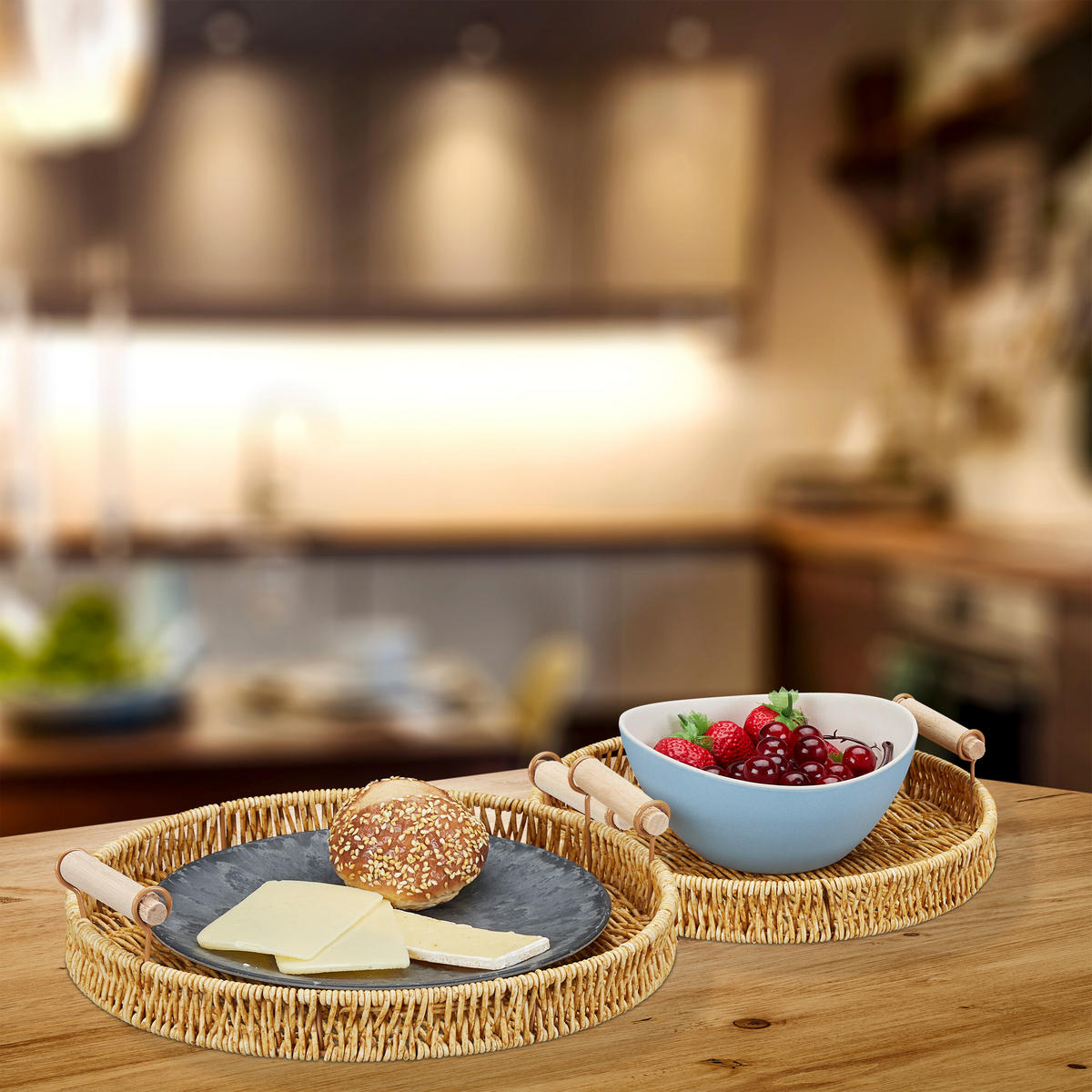 3XSERVIERTABLETT - Hellbraun, Textil/Metall (28.5/7/28.5cm) - Relaxdays