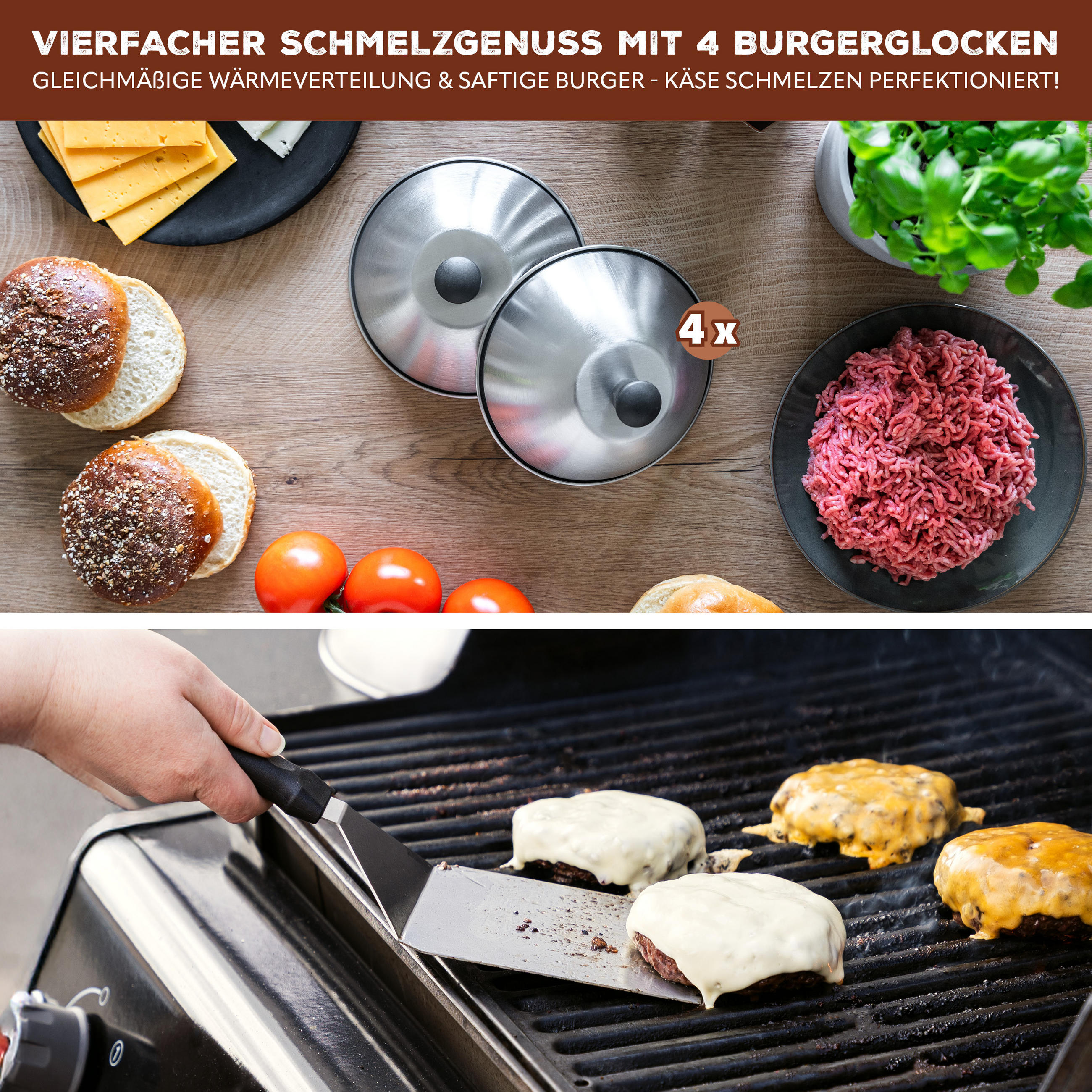 Thumbnail - bremermann Burgerhauben-Set,, Edelstahl, Metall, 16x9x16 cm, Grills & Outdoor-Küchen, Grillzubehör
