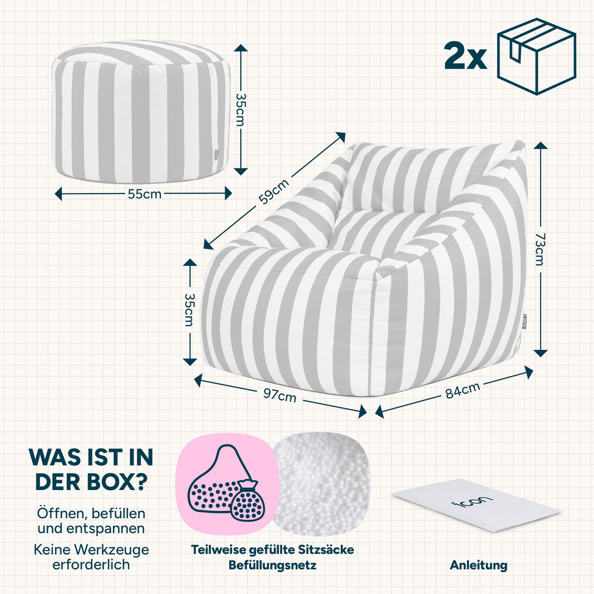 SITZSACK mit Sitzpouf Natalia - Olivgrün, Textil (97/73/84cm) - icon