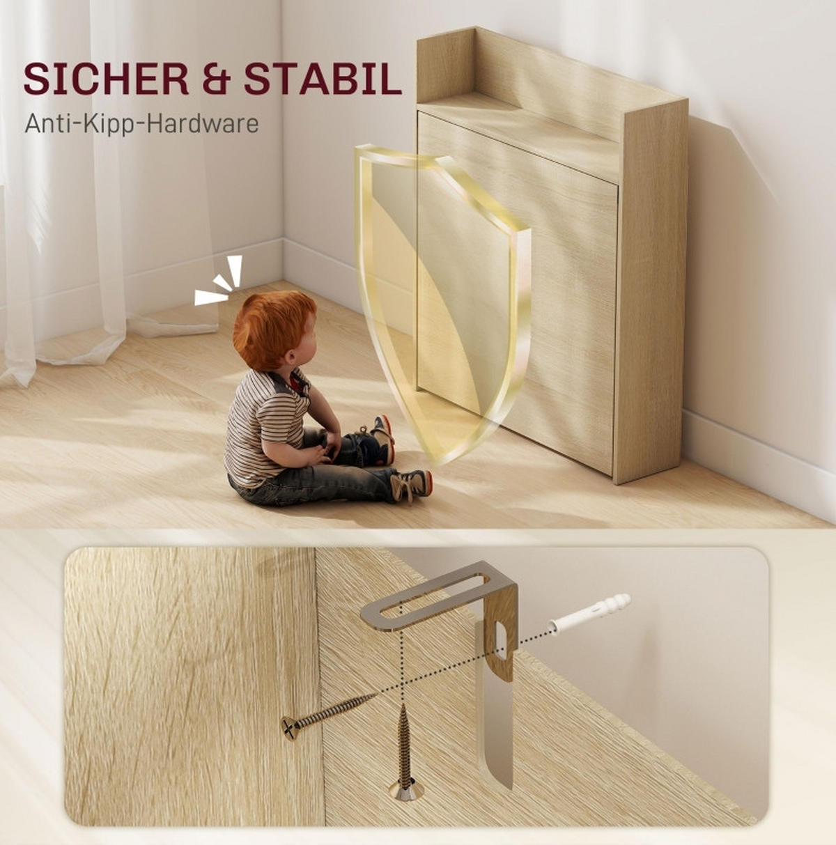 ESSTISCH aus Holz 78,5x91x93 cm Eichefarben klappbar mit 3 Regalfächern im Industriedesign - Eichefarben, Holz (91/78.5/93cm) - Modfu