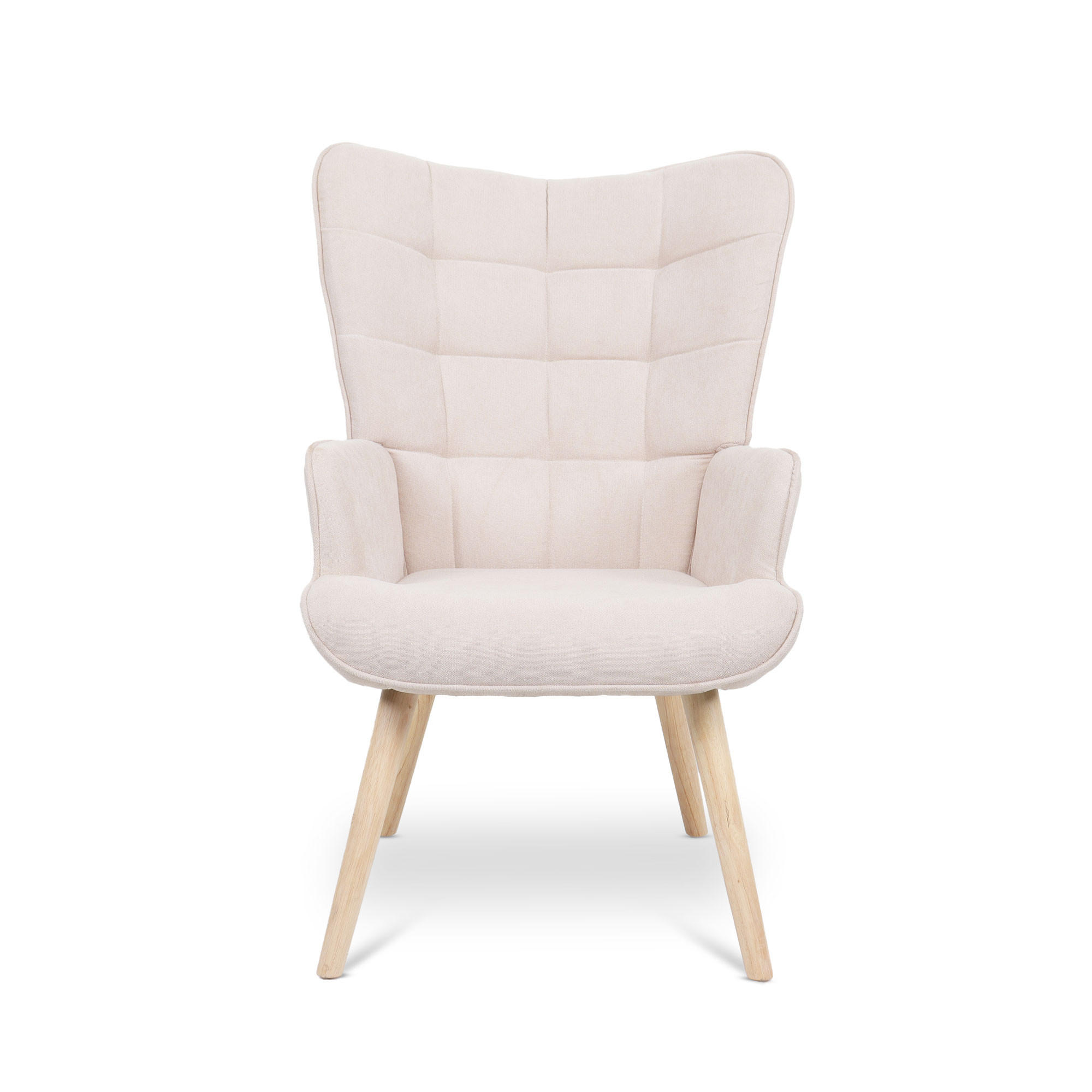 SESSEL Stella Skandinavischer aus beigem Stoff mit Nähten - Beige/Creme, Holz/Holzwerkstoff (67/102/73.5cm) - Sicaan
