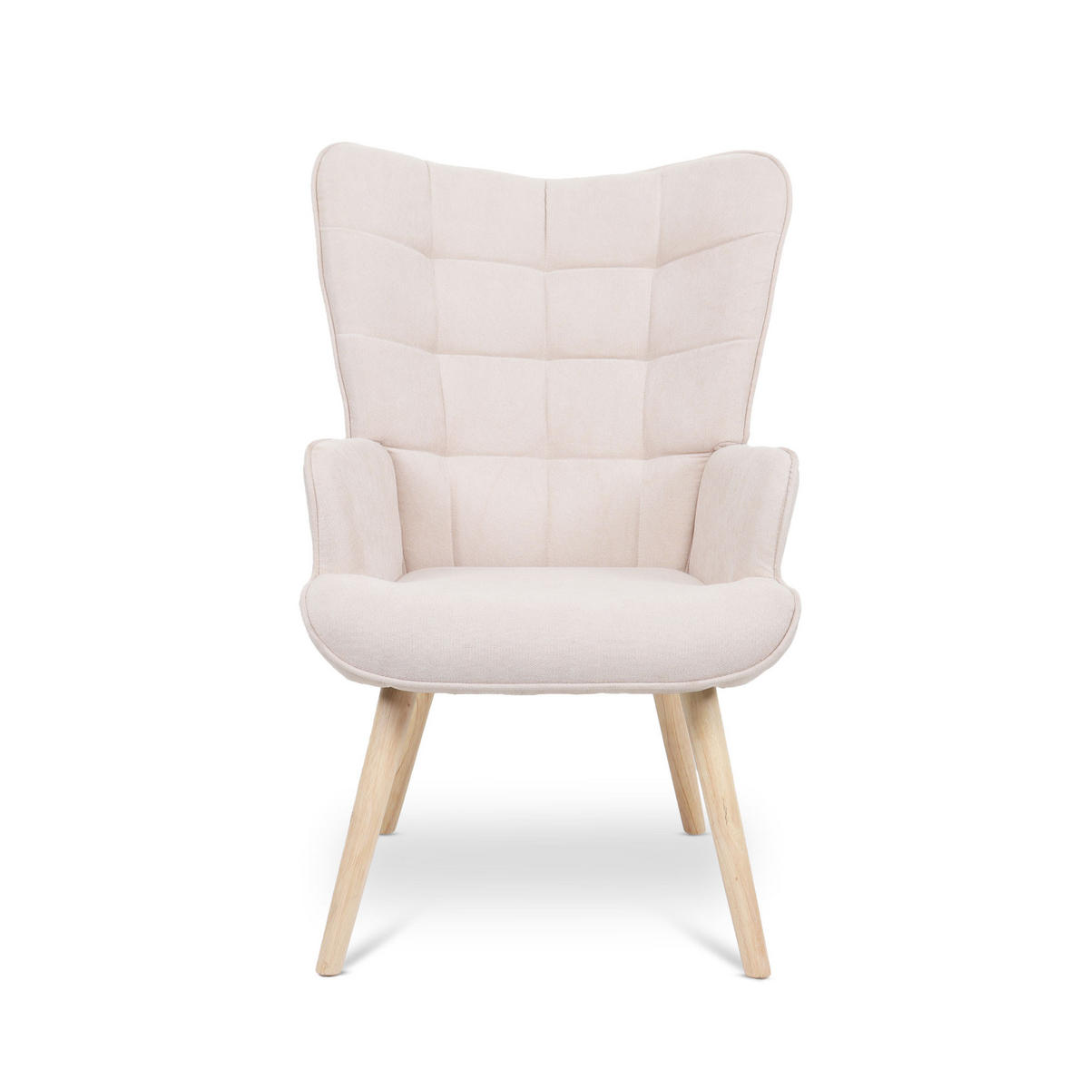 SESSEL Stella Skandinavischer aus beigem Stoff mit Nähten - Beige/Creme, Holz/Holzwerkstoff (67/102/73.5cm) - Sicaan