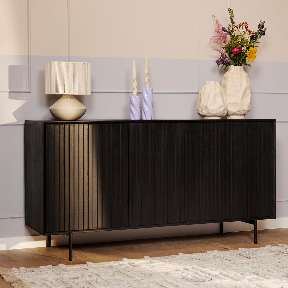 SIDEBOARD Dimora Mangoholz 165 cm / 45 cm Schwarz - Schwarz, Holz (165/85/45cm) - Villa Möbel