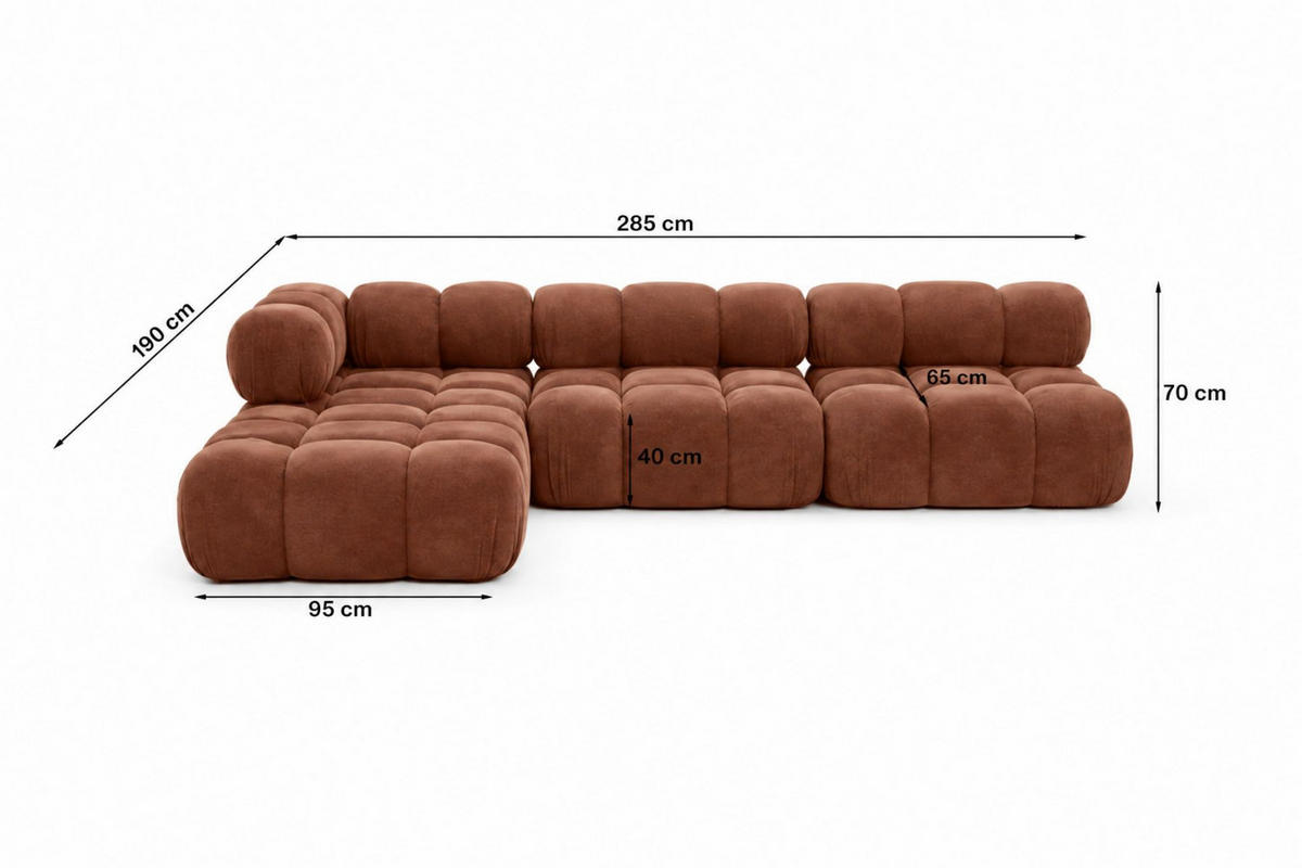 ECKSOFA L-Form Modulare, Veloursstoff Salvador, Dunkelbraun, Links, Selia - Dunkelbraun, Holz (285/190cm) - Kaiser Möbel