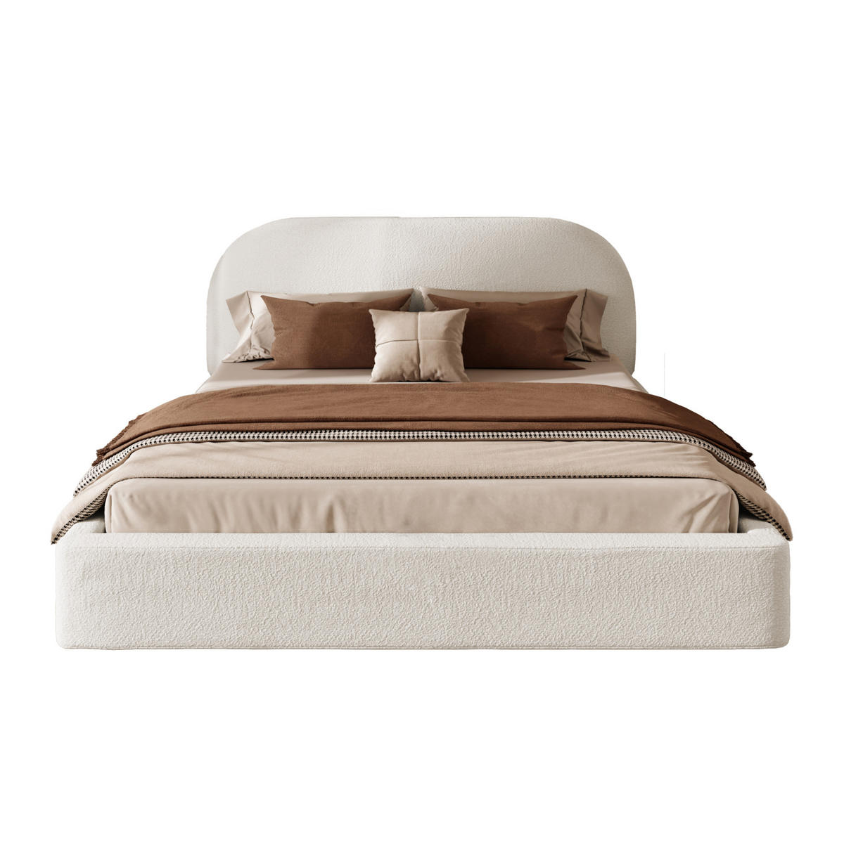 BETT mit Lattenrost Bouclé Beige - Beige, Metall (180/200cm) - Meubliv