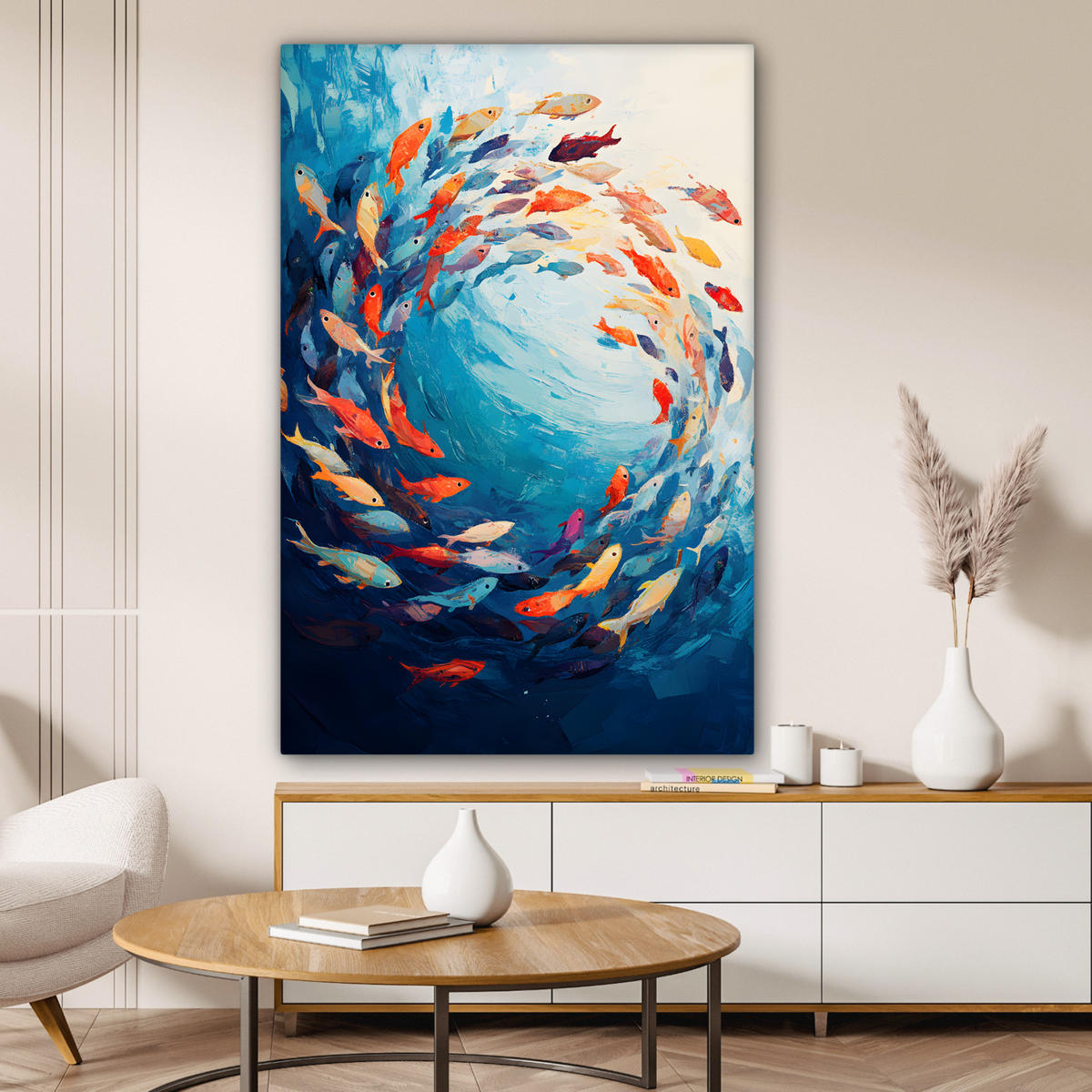 LEINWANDBILD Meer - Fische - Bunt - Dynamisch 80x120 cm - Hellblau, Textil (80/120cm) - MuchoWow