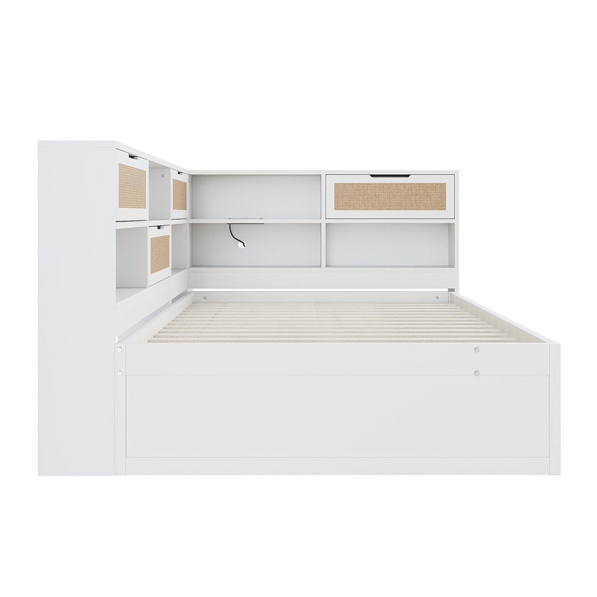 STAURAUMBETT 140/200 cm DE-01356, in Weiß, mit 2 Schubladen und Steckdose - Weiß, Holz (140/200cm) - ComfortXL