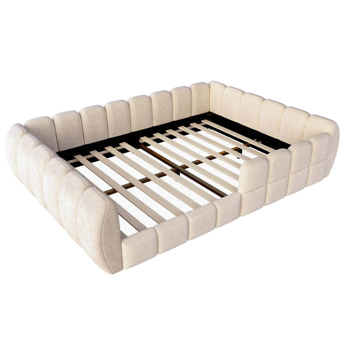 KINDERBETT 140x200cm Bodenbett Samt Rundschutz Beige - Beige, Textil (140/200cm) - FLIEKS