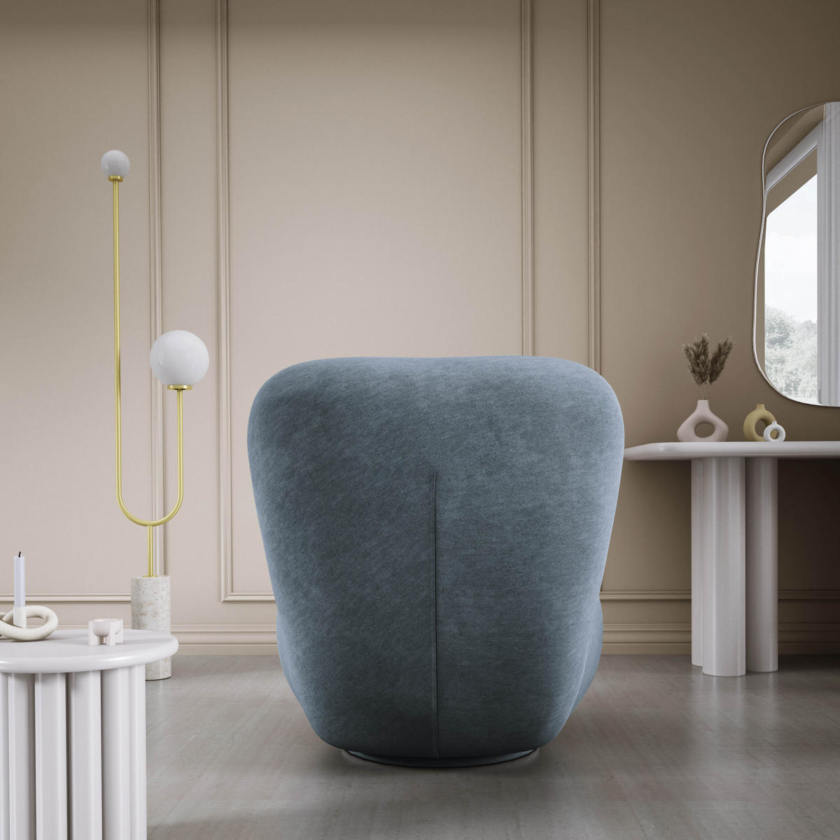 DREHSESSEL LUIS, Freistehend, Sitz drehbar 360°, 39x82x56 cm, NAVY - Blaugrau, Holz/Textil (82/72/66cm) - DomoHome