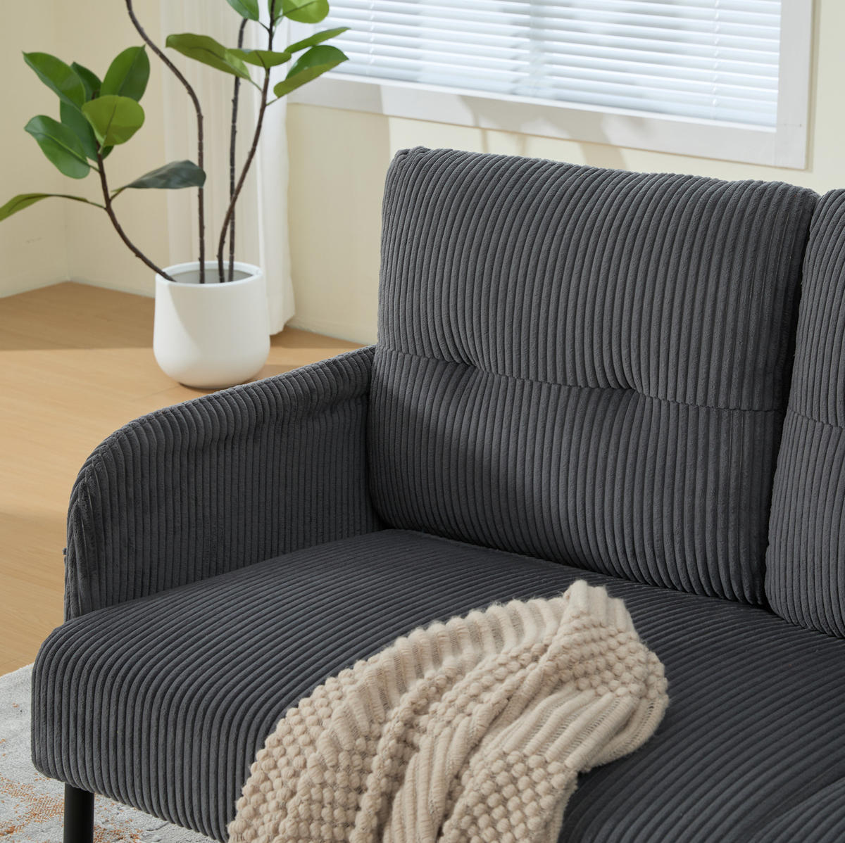 SOFA Dreisitzer mit Seitentasche 171 x 72 x 80 cm Cord Gray - Grau, Textil (171/80/72cm) - IVMEU