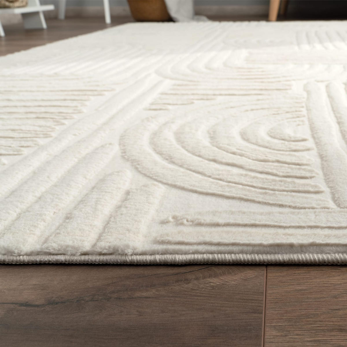 KURZFLORTEPPICH, mit Struktur, aus Polyester, Florhöhe 10 mm, Creme, 120 x 160 cm - Creme, Textil (160/120cm) - KADIMA DESIGN