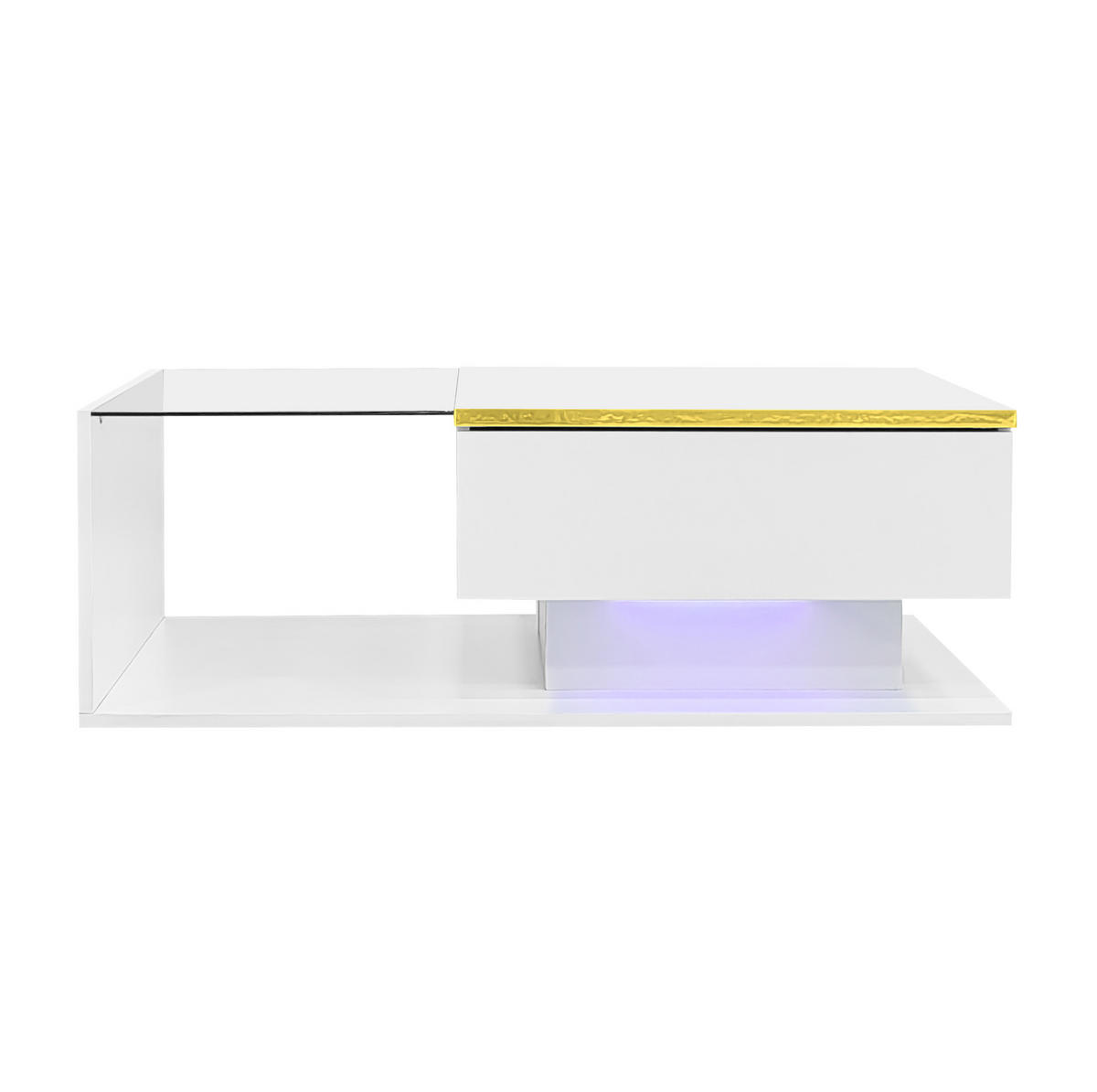 COUCHTISCH mit Stauraum 90x50 cm Weiß Hochglanz mit LED - Weiß, Holzwerkstoff (90/50/32.5cm) - Meubliv