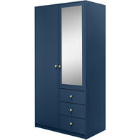 DREHTÜRENSCHRANK Solea Lux mit 2 Türen und 3 Schubladen, Dunkelblau - Goldfarben/Dunkelblau, Holzwerkstoff (100/200/57.5cm) - Beautysofa