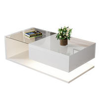 COUCHTISCH aus Spanplatte 105x55x32,5 cm Weiß Hochglanz mit Glasplatte, LED-Beleuchtung und Ablagefach - Weiß, Holzwerkstoff (105/55/32.5cm) - IVMEU