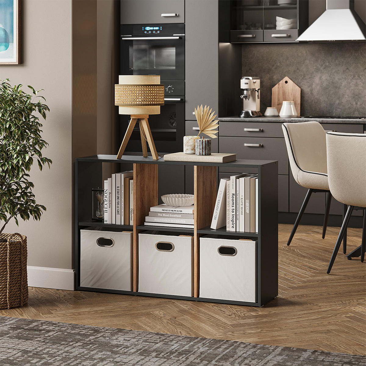 RAUMTEILER Karree Anthrazit/Goldkraft Eiche 72 x 107.8 cm - Honigeiche/Anthrazit, Holzwerkstoff (72/107.8/29cm) - Vicco