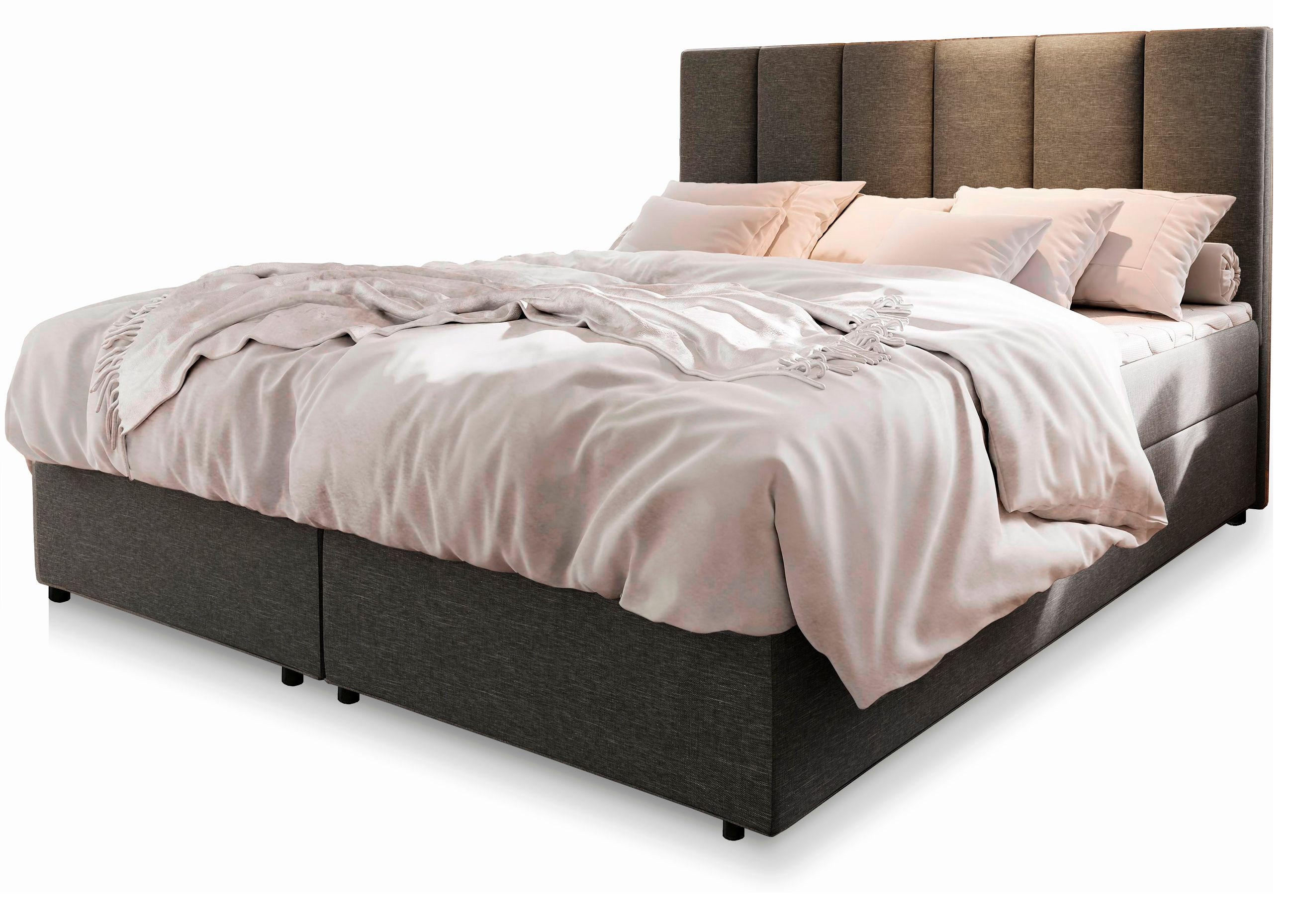 BOXBETT MERIL 140x200 cm mit Matratze und Topper - Hellgrau - Hellgrau, Holz (140/200cm) - MASSENO