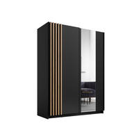 SCHIEBETÜRENSCHRANK BAVORA 10 -150,6×198,5×62 cm mit Spiegel, Regalen & Kleiderstange Schwarz - Schwarz, Holz/Holzwerkstoff (150.6/198.5/62cm) - Milaros Markt