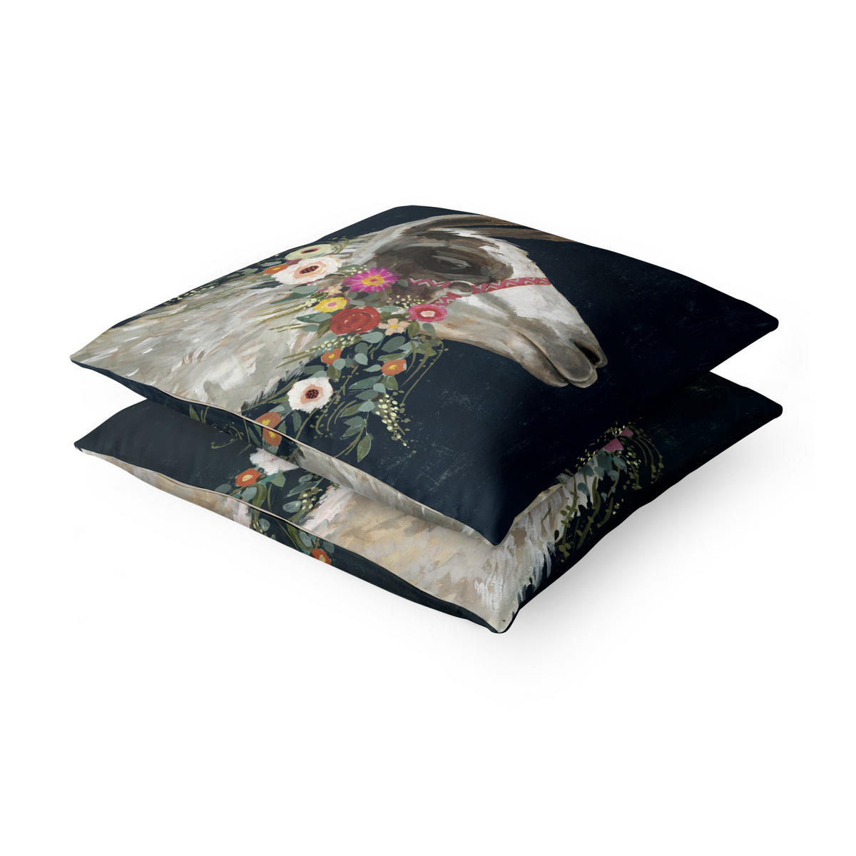 DEKOKISSEN 2er-Set Lama mit Blumenschmuck Set I 50/50 cm - Schwarz, Textil (50/50cm) - Bilderwelten