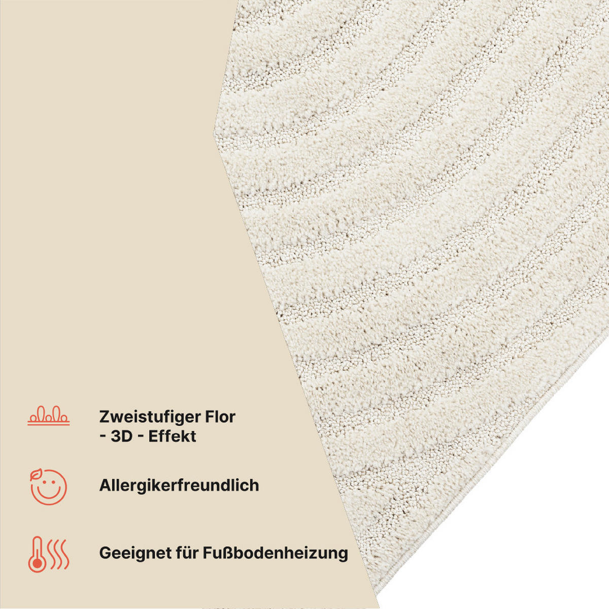 KURZFLORTEPPICH LINEA creme Wellenmuster 3D-Struktur 200/300 cm - Creme, Textil (200/300cm) - Tapiso