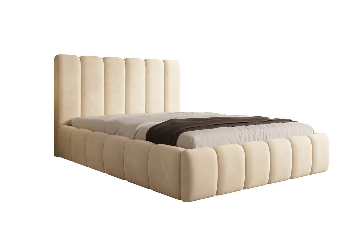 POLSTERBETT Vilo 180x200 mit Bettkasten und Stabilem Metallgestell - Creme, Textil (180/200cm) - Storez24