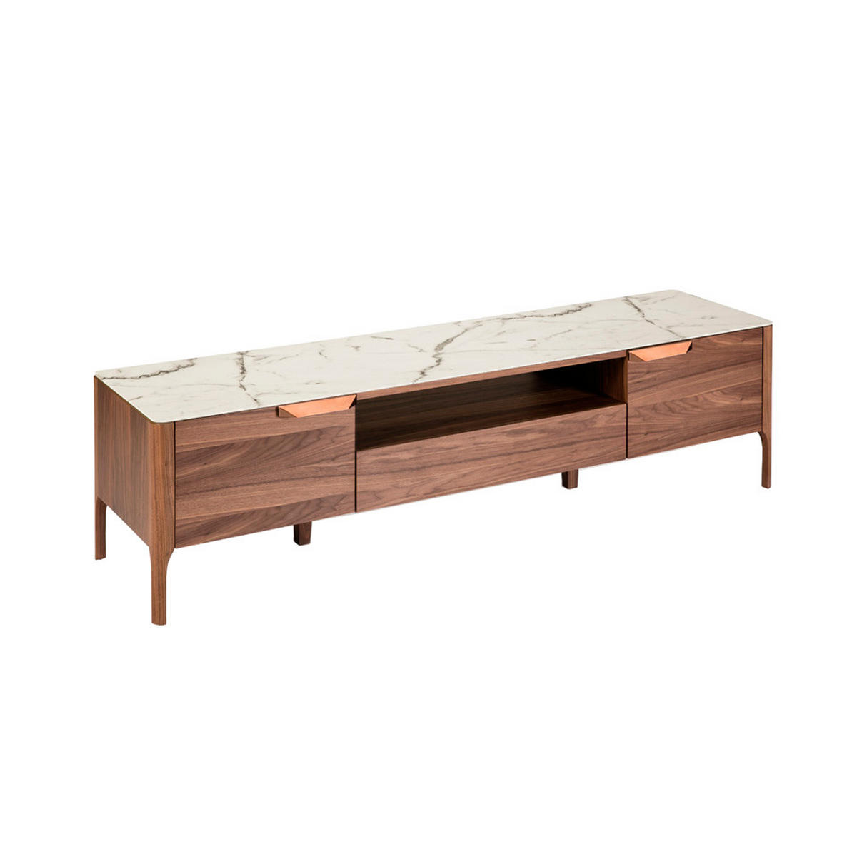 TV-ELEMENT Walnuss Stahl Weiß 180/45/50 cm - Edelstahlfarben/Walnussfarben, Holz/Stein (180/50/45cm) - ANGEL CERDA