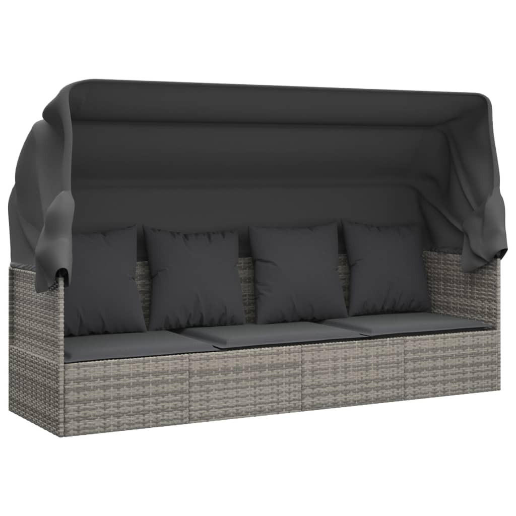 OUTDOOR-LOUNGEBETT mit Dach und Kissen Grau Poly Rattan - Grau, Kunststoff (203/56/58cm) - furnicato