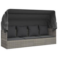 OUTDOOR-LOUNGEBETT mit Dach und Kissen Grau Poly Rattan - Grau, Kunststoff (203/56/58cm) - furnicato
