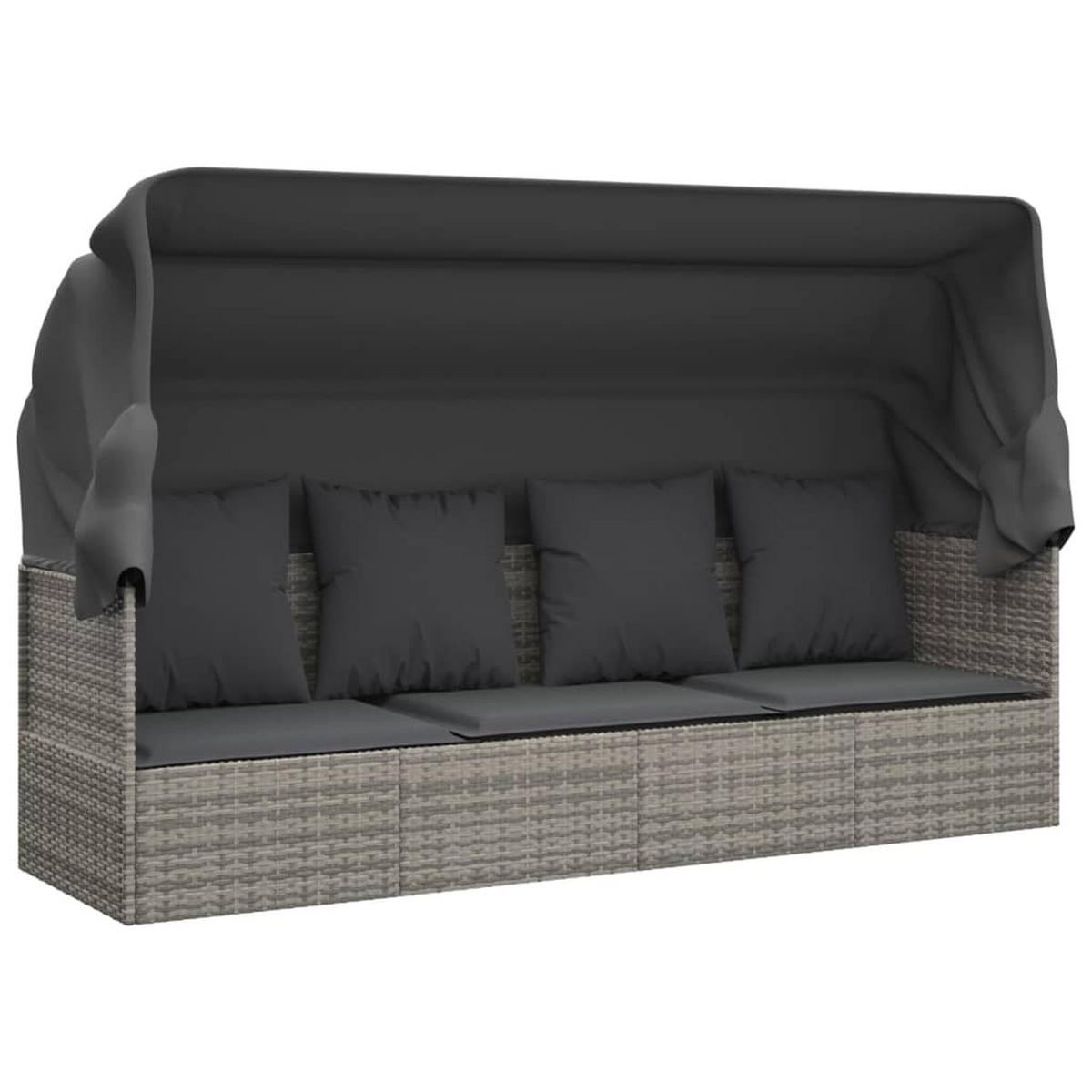 OUTDOOR-LOUNGEBETT mit Dach und Kissen Grau Poly Rattan - Grau, Kunststoff (203/56/58cm) - furnicato