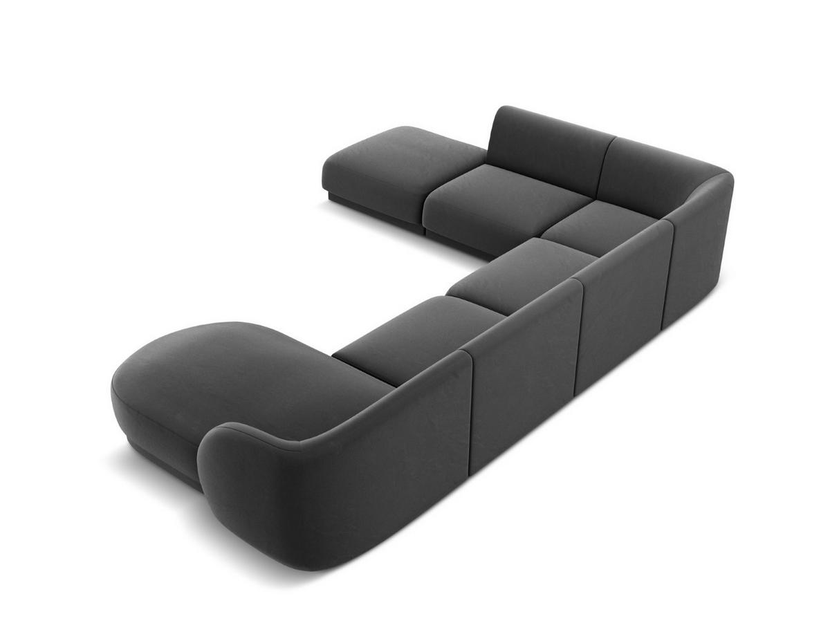 PANORAMASOFA links Miley aus Samt grau 6 Sitzplätze - Grau, Textil (255/70/330cm) - Micadoni