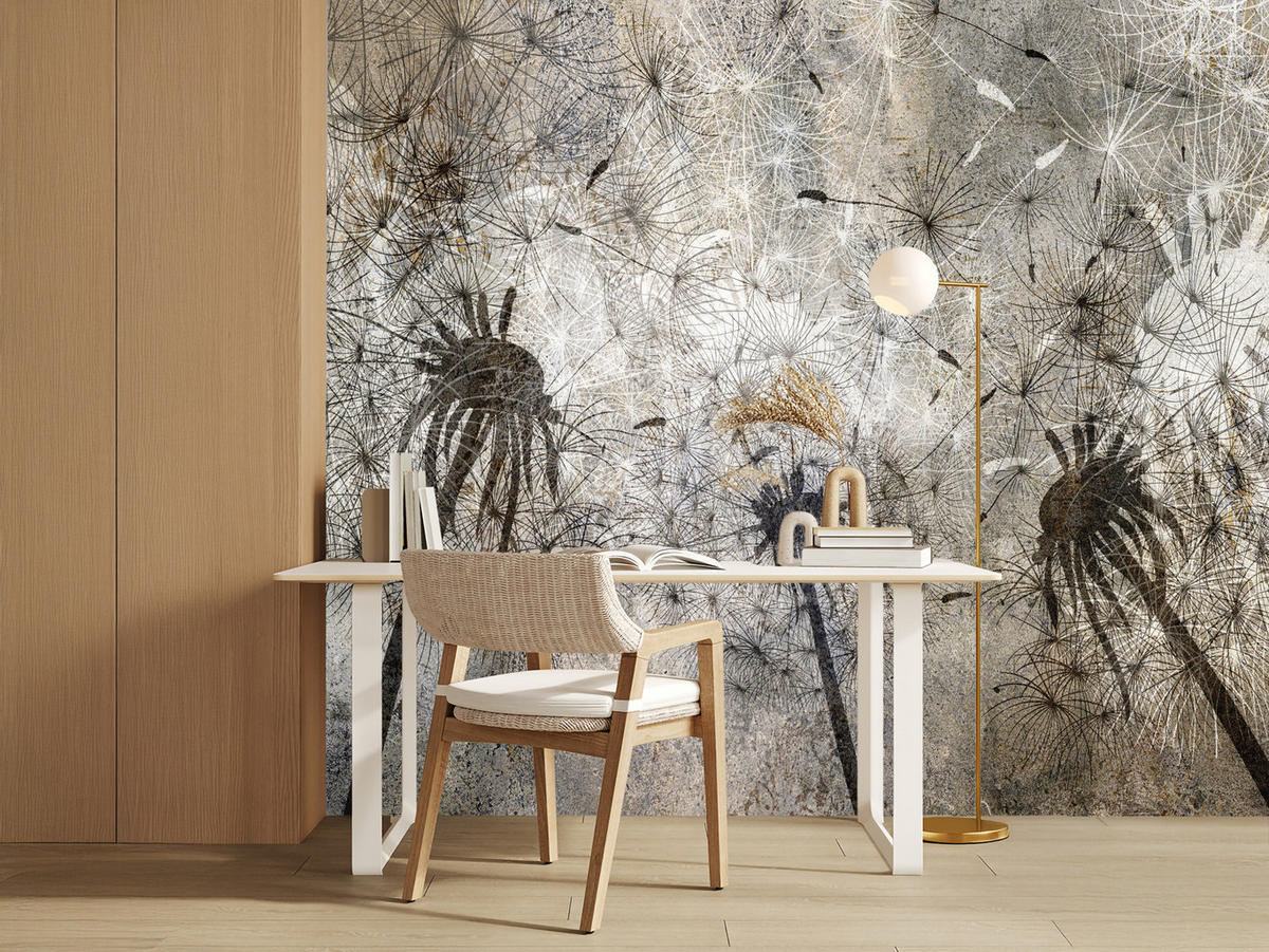 FOTOTAPETE Pusteblumen Beton Retro Stil 250x175 - Beige/Braun, Papier (250/175cm) - Muralo