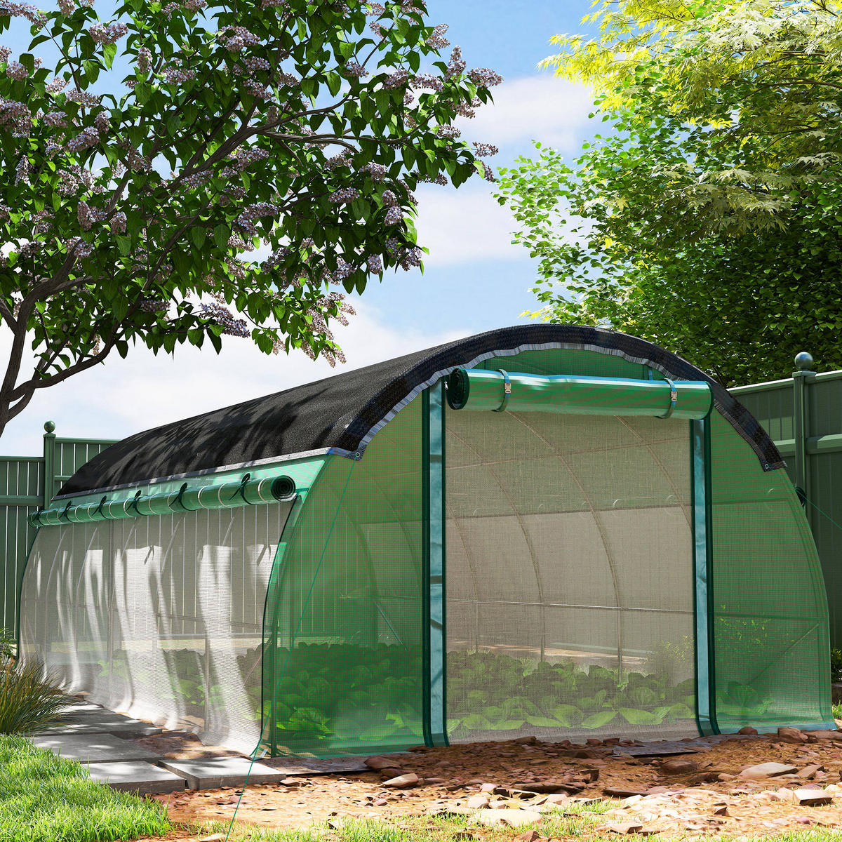 FOLIOVÝ TUNEL, 600L x 300B x 198H cm - zelená barva, plast (300/198/600cm) - Outsunny