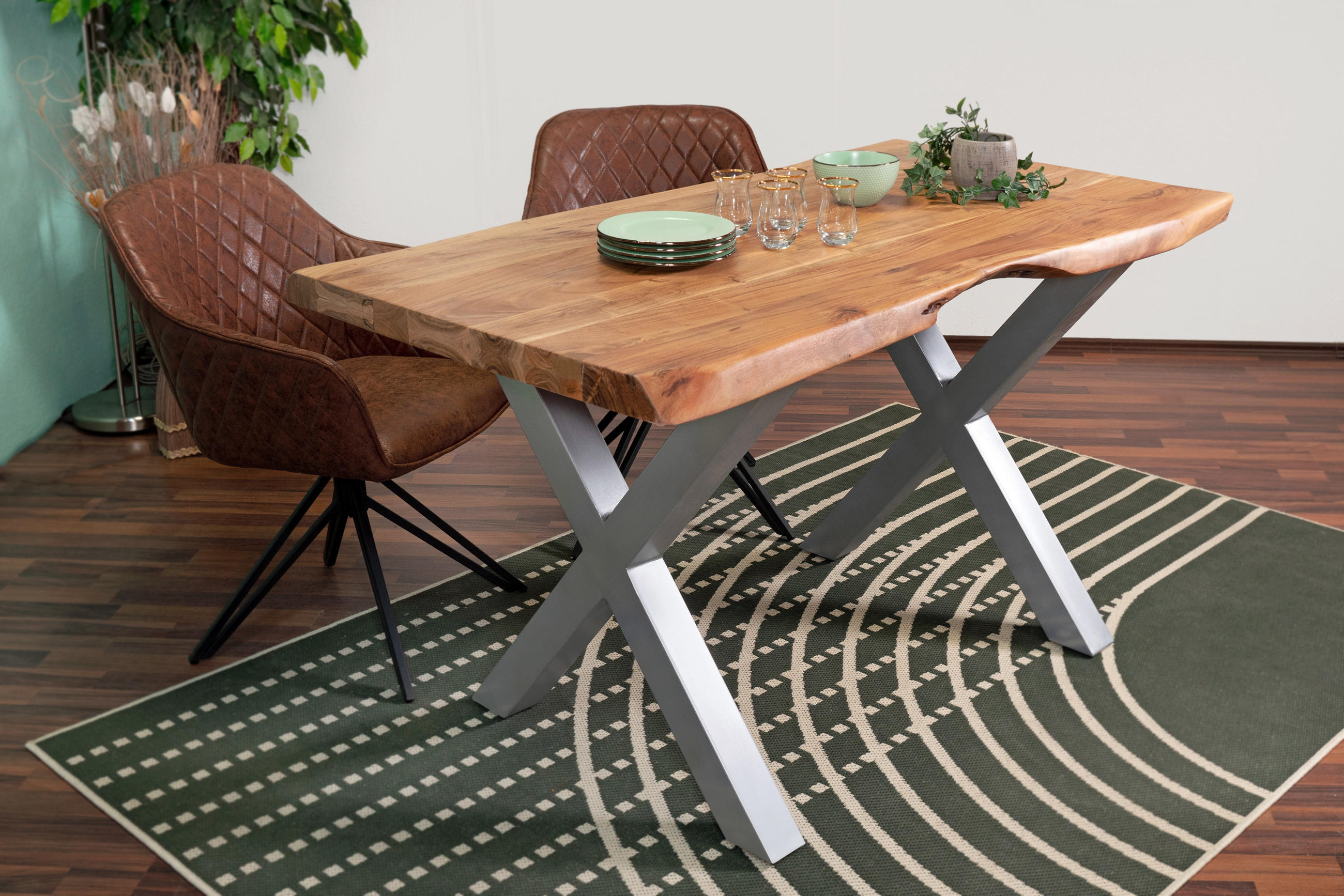 ESSTISCH CALI - Beige/Silberfarben, Holz/Metall (80/140/77cm) - SAM