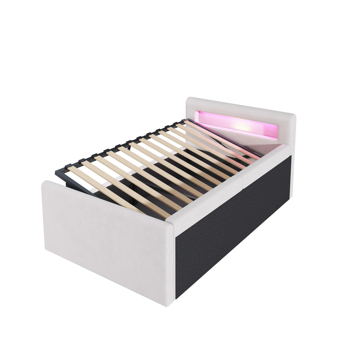 POLSTERBETT mit Bettkasten und LED 90x200 cm Samt Beige - Beige, Metall (90/200cm) - Beauniv