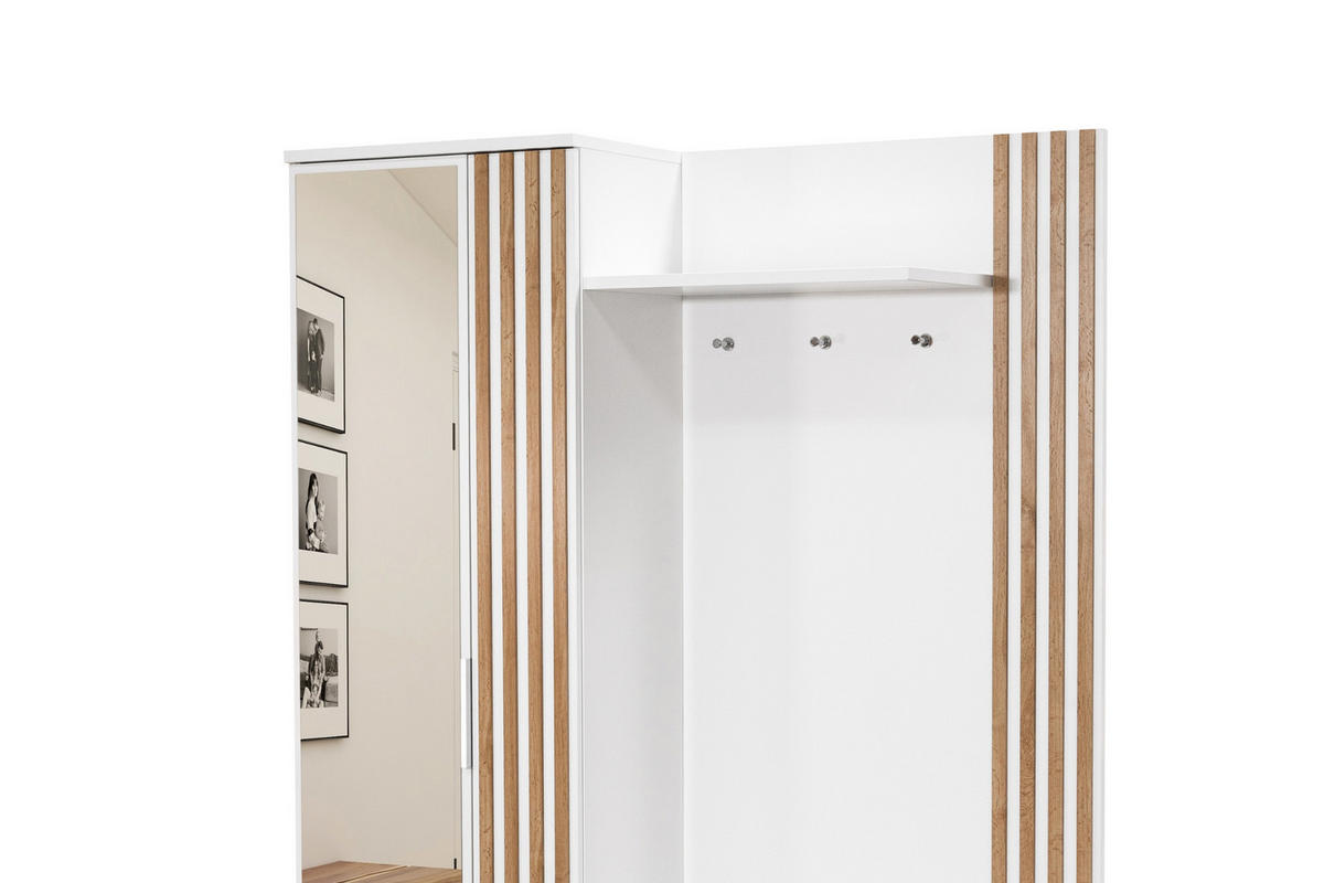GARDEROBE MILANO 140/200 in Weiß matt mit Lamellen - Eichefarben/Weiß, Holzwerkstoff (140/200/40cm) - Deine Möbel 24