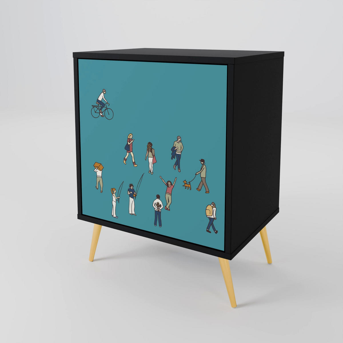 SIDEBOARD COLLECTIVE STREAM, Schwarz, 57,5x42x72,5 cm, Schwarze Metallfüße - Multicolor/Schwarz, Holzwerkstoff/Metall (57.5/72.5/42cm) - SpaceRebels