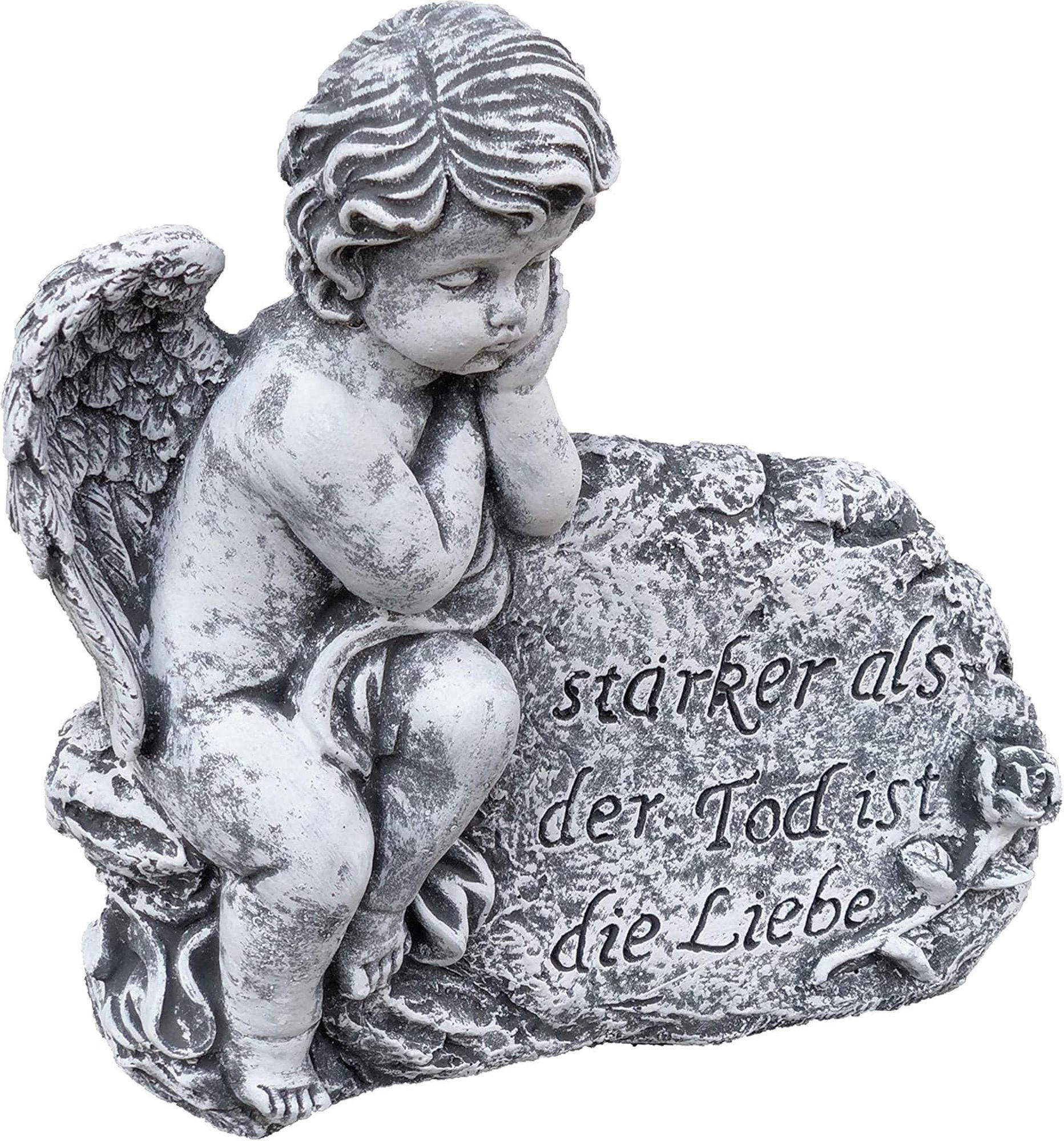 STEINFIGUR Engel am Fels mit Trauerspruch, massiver Steinguss, frostfest - Grau, Stein (26/26/9cm) - stoneandstyle