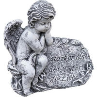STEINFIGUR Engel am Fels mit Trauerspruch, massiver Steinguss, frostfest - Grau, Stein (26/26/9cm) - stoneandstyle